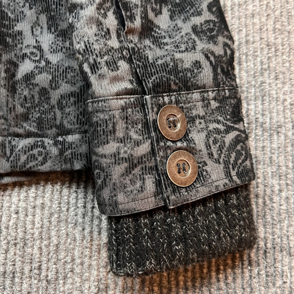 BKE Jacket Black Gray Buckle Paisley Corduroy Whimsygoth Utility Belted Lined - Picture 9 of 12